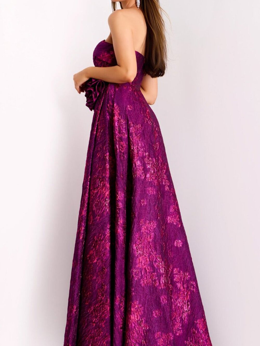 NWT Jovani 40780 Floral Waist Asymmetric Formal Gown Fuchsia size 8 - Picture 3 of 6